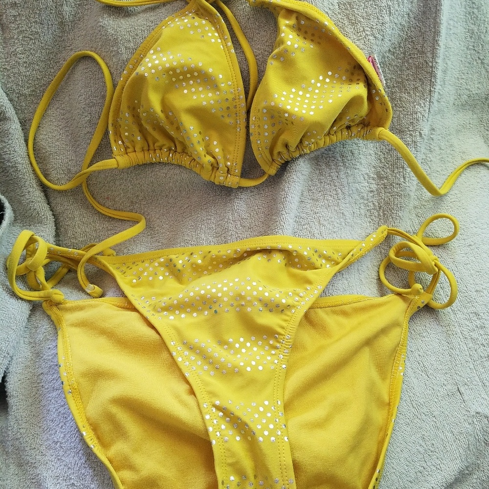Yellow shiny swim suit